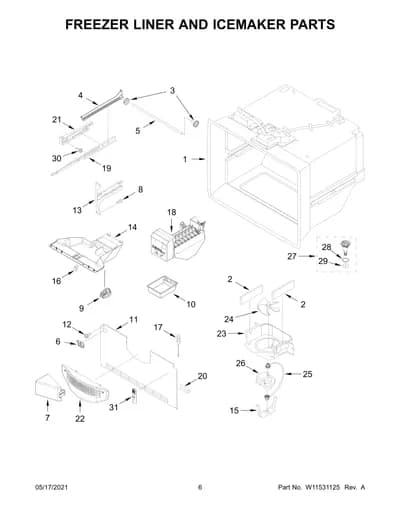 FREEZER LINER AND ICEMAKER PARTS