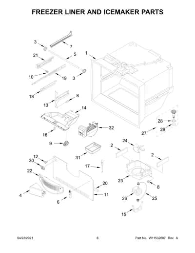 FREEZER LINER AND ICEMAKER PARTS
