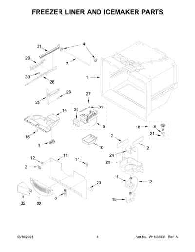 FREEZER LINER AND ICEMAKER PARTS
