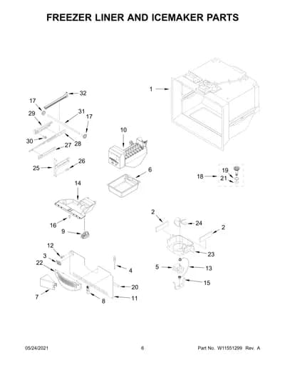 FREEZER LINER AND ICEMAKER PARTS