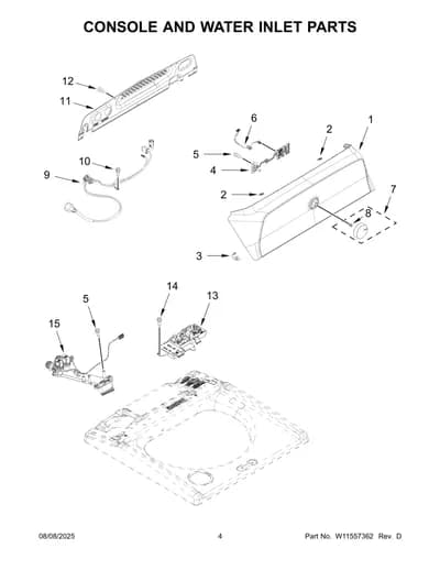 CONSOLE AND WATER INLET PARTS