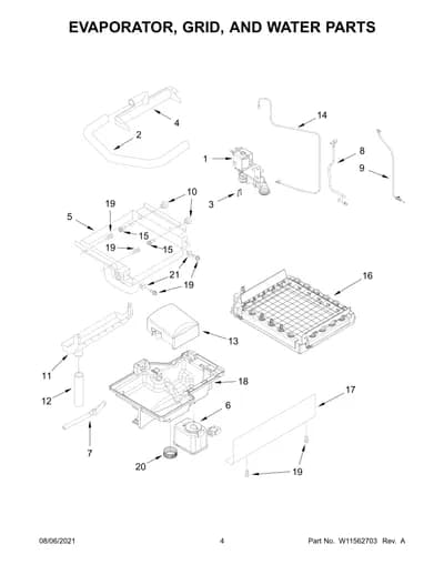 EVAPORATOR, GRID, AND WATER PARTS