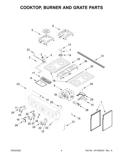 COOKTOP, BURNER AND GRATE PARTS
