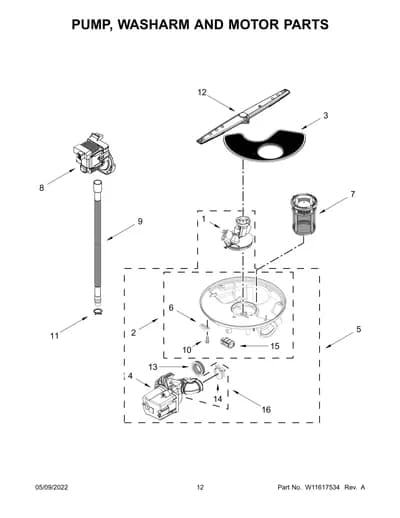 PUMP, WASHARM AND MOTOR PARTS