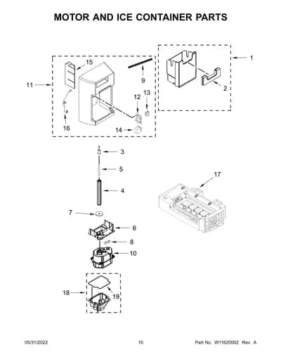 MOTOR AND ICE CONTAINER PARTS