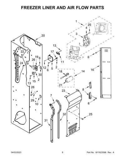 FREEZER LINER AND AIR FLOW PARTS