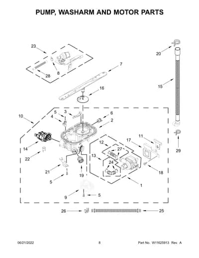 PUMP, WASHARM AND MOTOR PARTS