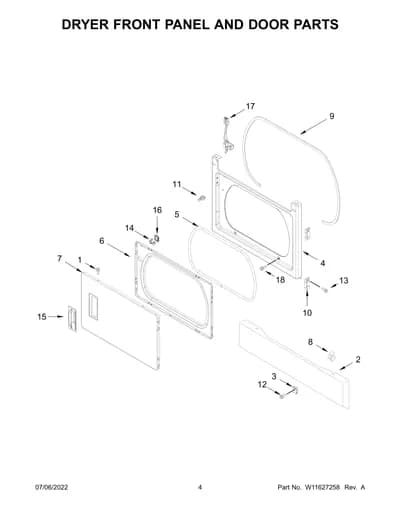 DRYER FRONT PANEL AND DOOR PARTS