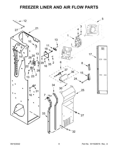 FREEZER LINER AND AIR FLOW PARTS