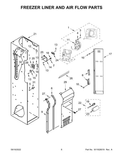 FREEZER LINER AND AIR FLOW PARTS