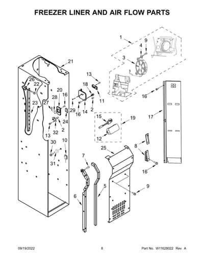 FREEZER LINER AND AIR FLOW PARTS
