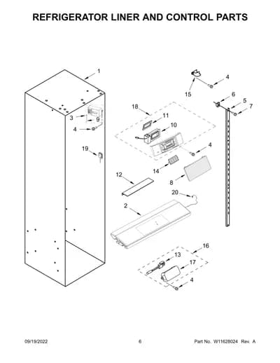 REFRIGERATOR LINER AND CONTROL PARTS