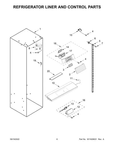 REFRIGERATOR LINER AND CONTROL PARTS