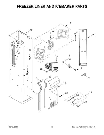 FREEZER LINER AND ICEMAKER PARTS