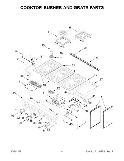 COOKTOP, BURNER AND GRATE PARTS