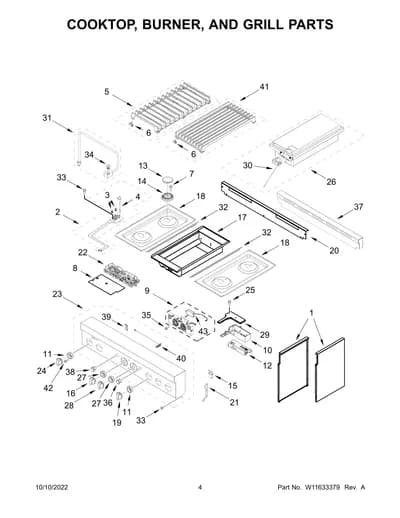 COOKTOP, BURNER, AND GRILL PARTS