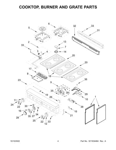 COOKTOP, BURNER AND GRATE PARTS