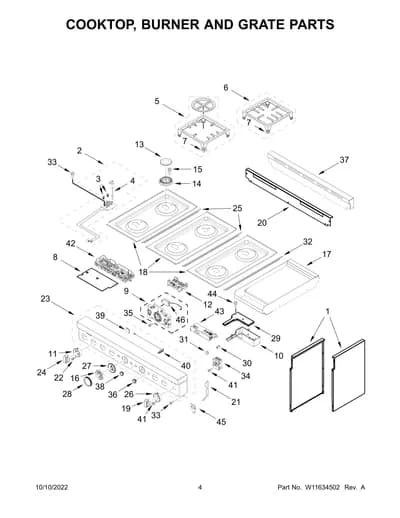 COOKTOP, BURNER AND GRATE PARTS