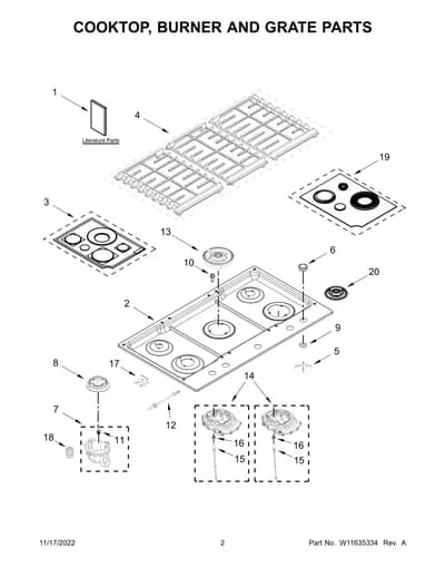 COOKTOP, BURNER AND GRATE PARTS