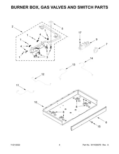 BURNER BOX, GAS VALVES AND SWITCH PARTS