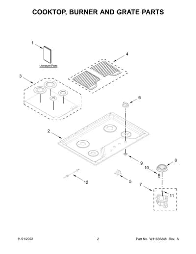 COOKTOP, BURNER AND GRATE PARTS