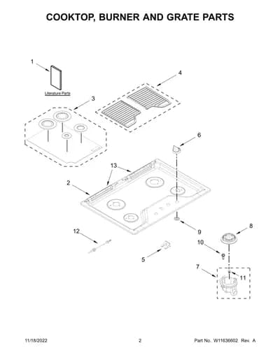 COOKTOP, BURNER AND GRATE PARTS