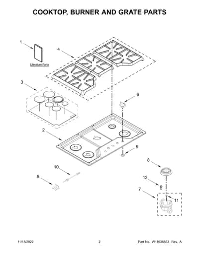 COOKTOP, BURNER AND GRATE PARTS