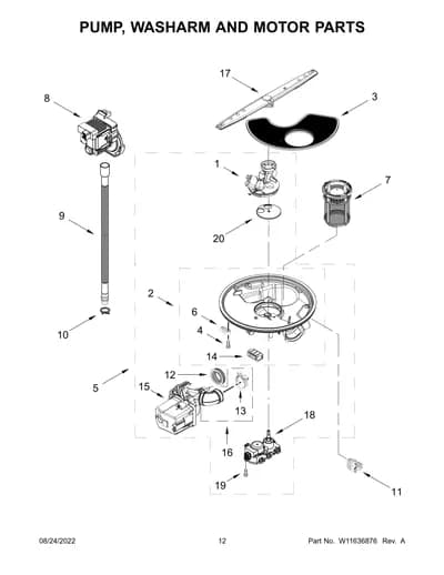 PUMP, WASHARM AND MOTOR PARTS