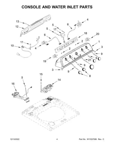 CONSOLE AND WATER INLET PARTS