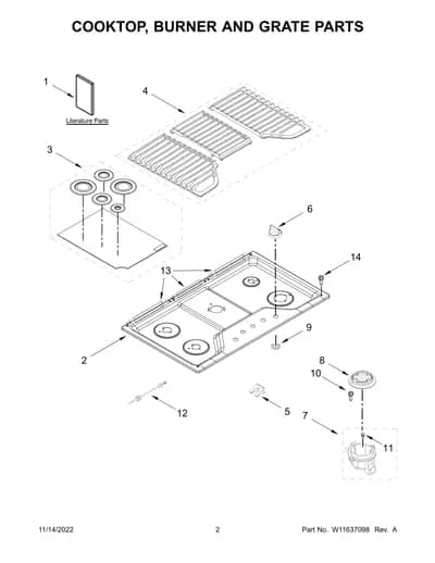 COOKTOP, BURNER AND GRATE PARTS