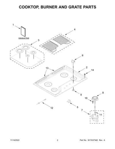 COOKTOP, BURNER AND GRATE PARTS