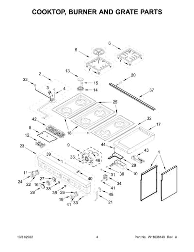 COOKTOP, BURNER AND GRATE PARTS