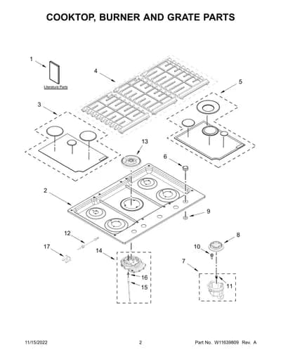 COOKTOP, BURNER AND GRATE PARTS