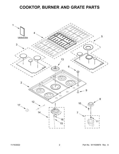 COOKTOP, BURNER AND GRATE PARTS