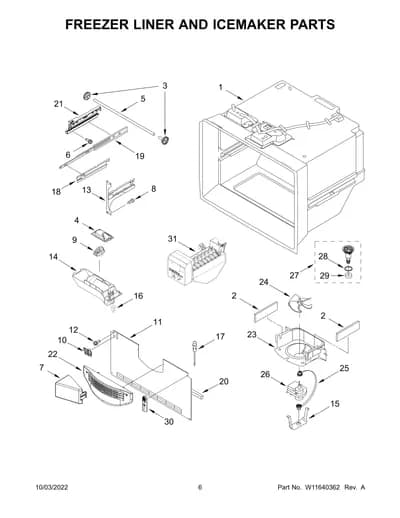 FREEZER LINER AND ICEMAKER PARTS