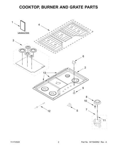 COOKTOP, BURNER AND GRATE PARTS
