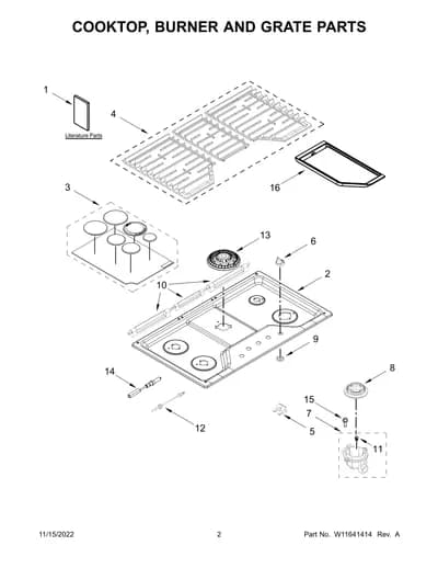 COOKTOP, BURNER AND GRATE PARTS