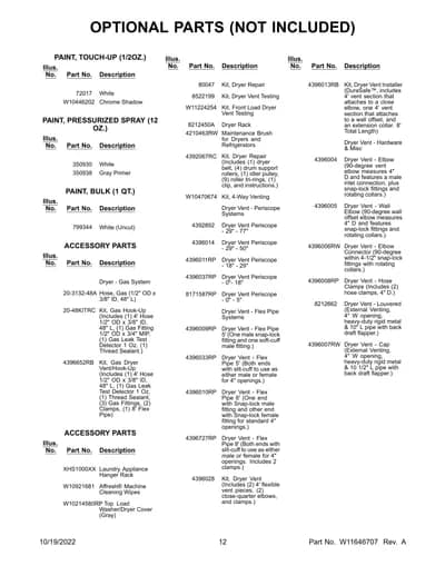 OPTIONAL PARTS (NOT INCLUDED)