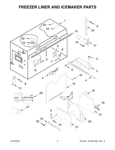 FREEZER LINER AND ICEMAKER PARTS