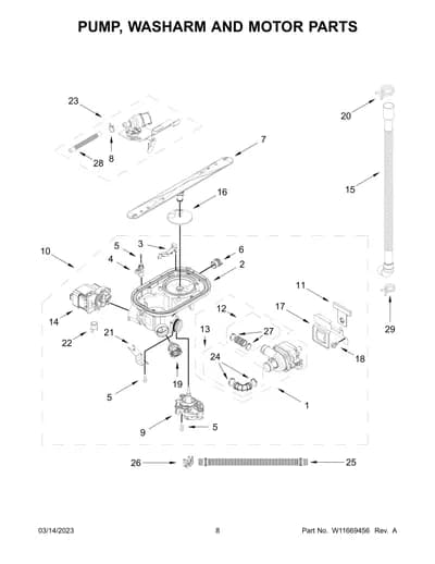 PUMP, WASHARM AND MOTOR PARTS