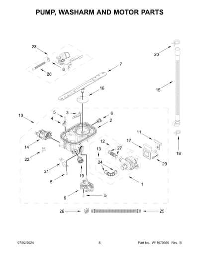 PUMP, WASHARM AND MOTOR PARTS