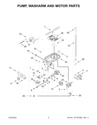 PUMP, WASHARM AND MOTOR PARTS