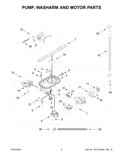 PUMP, WASHARM AND MOTOR PARTS