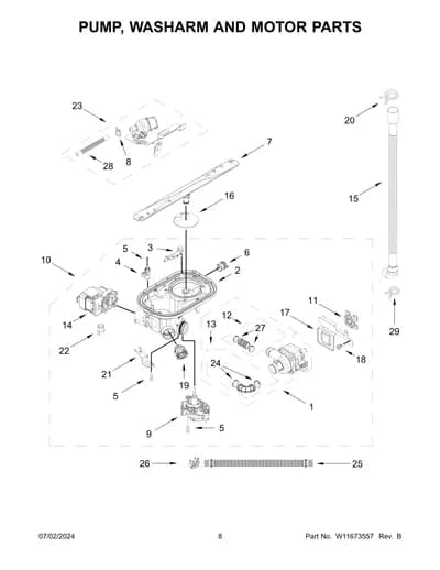 PUMP, WASHARM AND MOTOR PARTS