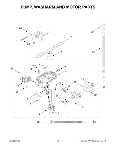PUMP, WASHARM AND MOTOR PARTS