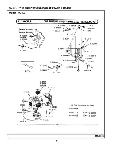 TUB SUPPORT (RIGHT) BASE FRAME & MOTOR
