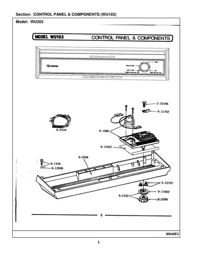 CONTROL PANEL & COMPONENTS (WU103)