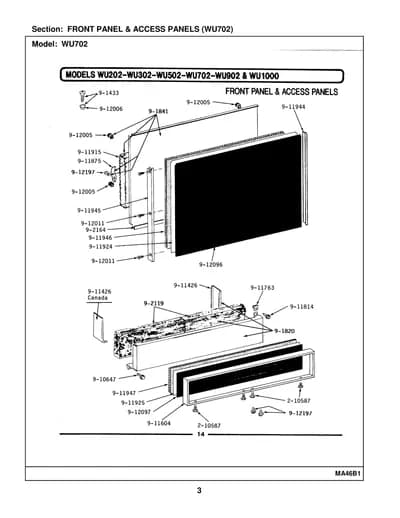 FRONT PANEL & ACCESS PANELS (WU702)