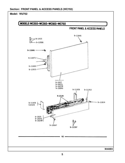 FRONT PANEL & ACCESS PANELS (WC702)