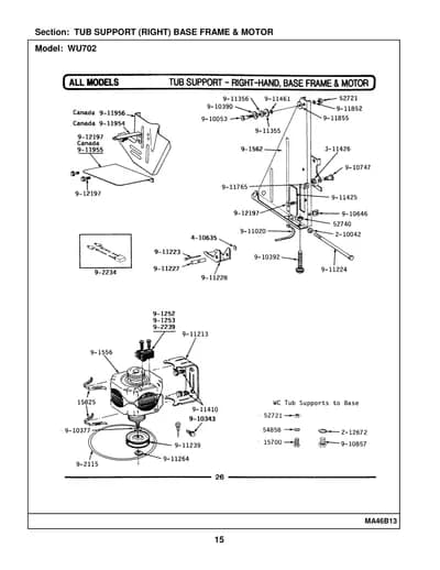 TUB SUPPORT (RIGHT) BASE FRAME & MOTOR